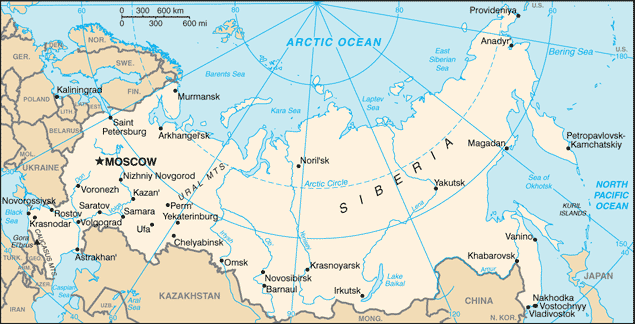 Landkarte Russland Reiseveranstalter OVERCROSS Asien Reisen: Russland Individualreisen und Motorradreisen