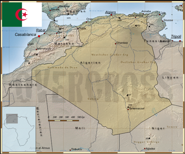 Reisekarte von Algerien des 

Reiseveranstalters OVERCROSS