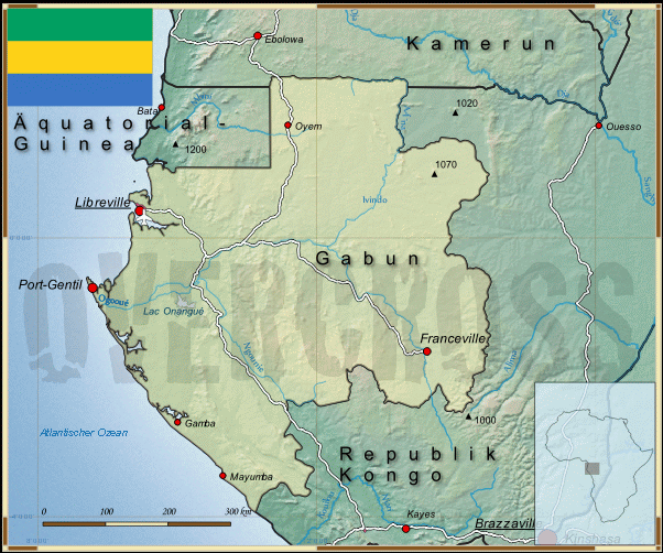 Reisekarte von Gabun des Reiseveranstalters OVERCROSS