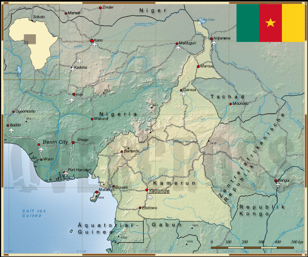 Reisekarte von Kamerun des Reiseveranstalters Overcross