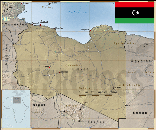 Reisekarte von Libyen des Reiseveranstalters OVERCROSS