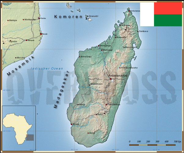 Reisekarte von Madagaskar des Reiseveranstalters Overcross