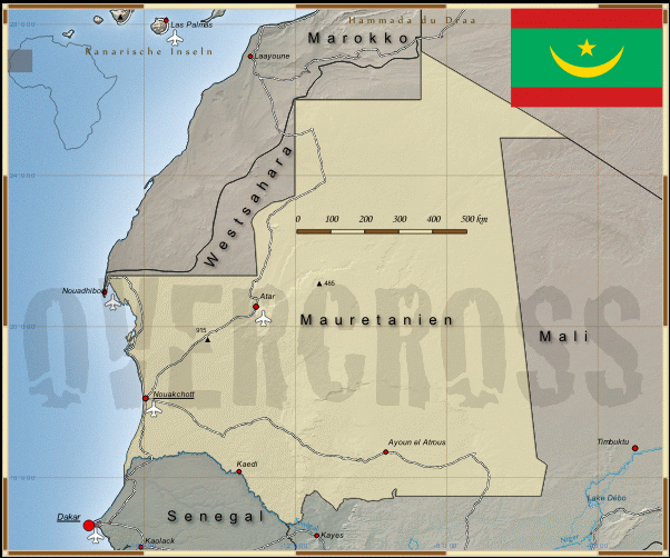 Reisekarte von Mauretanien des Reiseveranstalters OVERCROSS