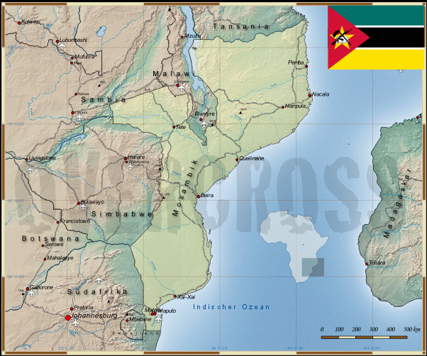 Reisekarte von Mosambik des Reiseveranstalter Overcross