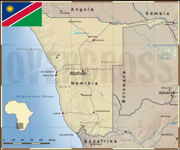 Reisekarte von Namibai des Reiseveranstalters Overcross
