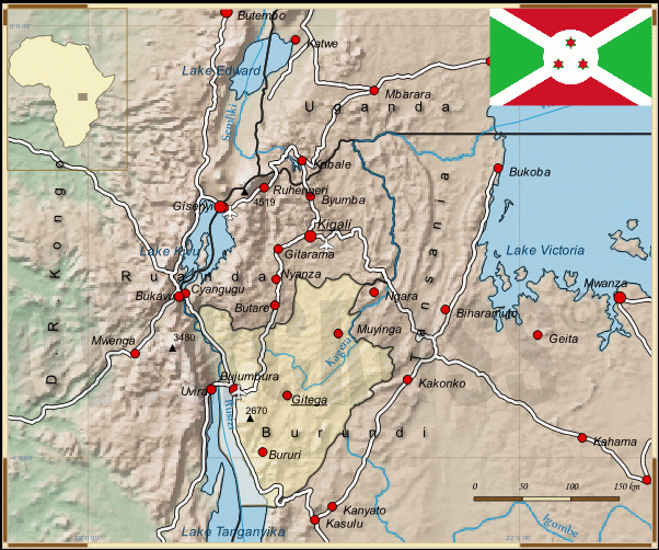 Reisekarte von Burundi des Reiseveranstalters Overcross