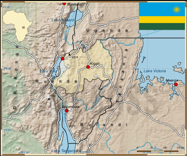 Reisekarte von Ruanda des Reiseveranstalters Overcross