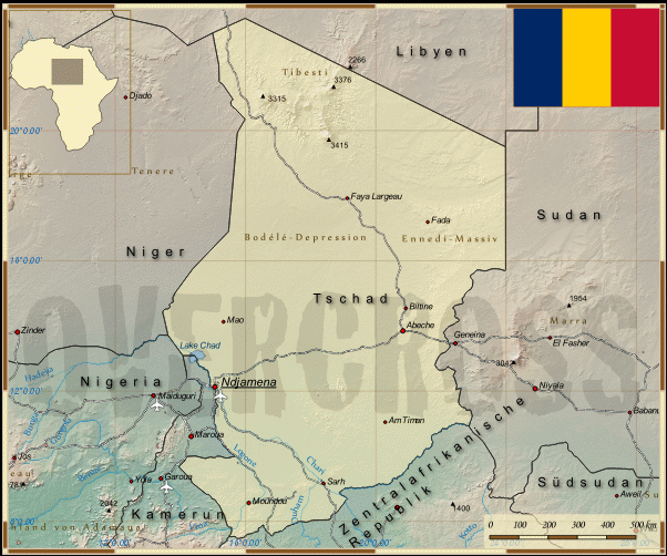 Reisekarte vom Tschad des Reiseveranstalters Overcross