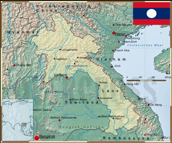 Reisekarte von Laos des Reiseveranstalters OVERCROSS