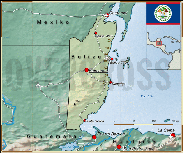 Reisekarte von Belize des Reiseveranstalters Overcross