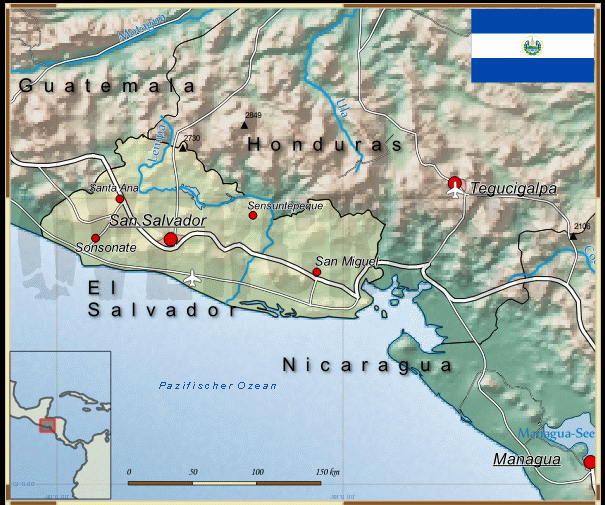 Reisekarte von El Salvador des Reiseveranstalters OVERCROSS