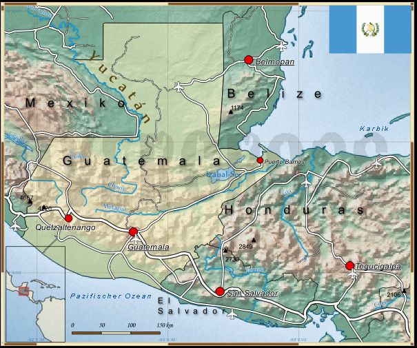 Reisekarte von Guatemala des Reiseveranstalters OVERCROSS